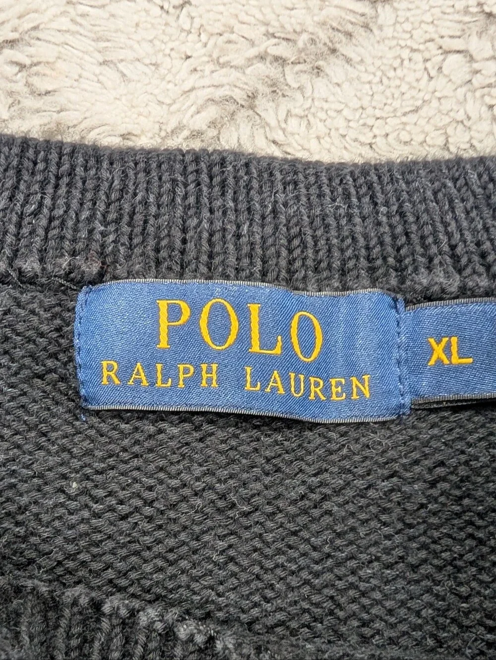 Polo Ralph Lauren Sweater Mens XL Black Big P Logo Boatneck Heavy Cotton Knit